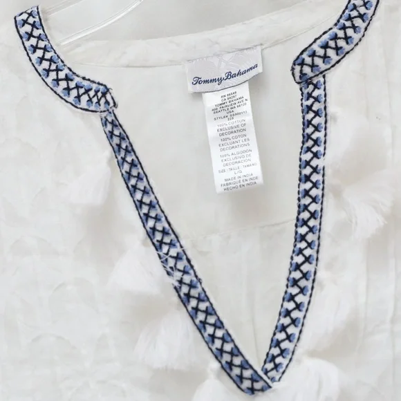 Tommy Bahama Cotton Clip Embroidered Tier Dress L vacation white boho  country - www.ronaldseam.com